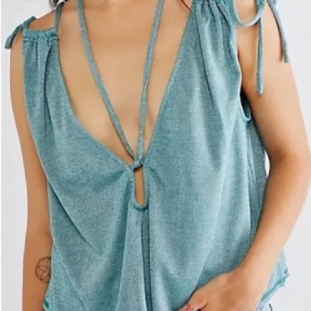 NWOT Free People Wanna Dance Metallic Shimmer Convertible Top Size Medium